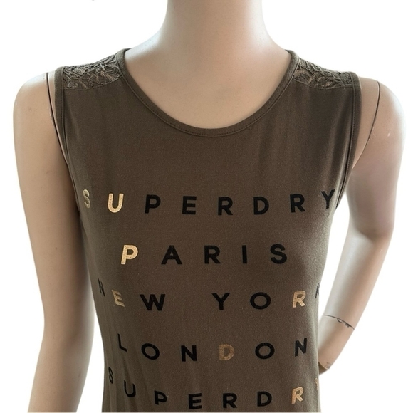 Women’s Dress SUPERDRY Green Lace Trim Dress Sleeveless Bodycon Midi Dress - Picture 7 of 11